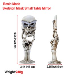 LFWATAXY Originality Resin Skull Mask Makeup Mirror, Small Desktop Makeup Mirror Creepy Mirror Halloween Decorative Mirrors Small Table Mirror with Stand Gothic Decoration