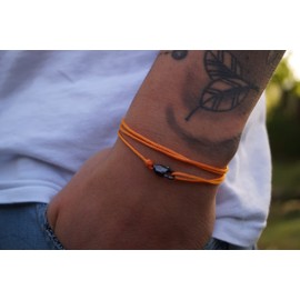 Made by Nami Thin Wrap Bracelet Men & Women with Lobster Hook Clasp Handmade - Maritime Surfer Jewellery - Minimalist Fabric Bracelet - 100% Waterproof & Adjustable (Orange Black)
