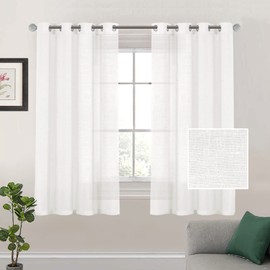 Tenger Home Natural Linen Curtains, Transparent Curtains, Voile Curtains, Living Room, Semi-Transparent Linen Curtain with Ruffle Tape, Linen Curtains, Living Room, Set of 2 (White, W 150 x H 150 cm)
