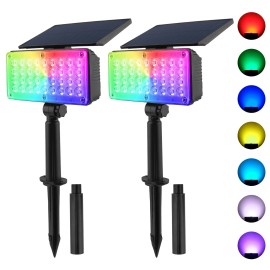 T-SUN 2Pack Solar 36-LED RGB Color Changing Spotlight Outdoor Garden Yard Pathway Lamp