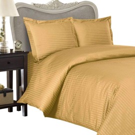 7PC ITALIAN 1500 Thread Count Egyptian Cotton Set - includes Sheet Set & Duvet Set, King, Gold Stripe, Premium ITALIAN Finish