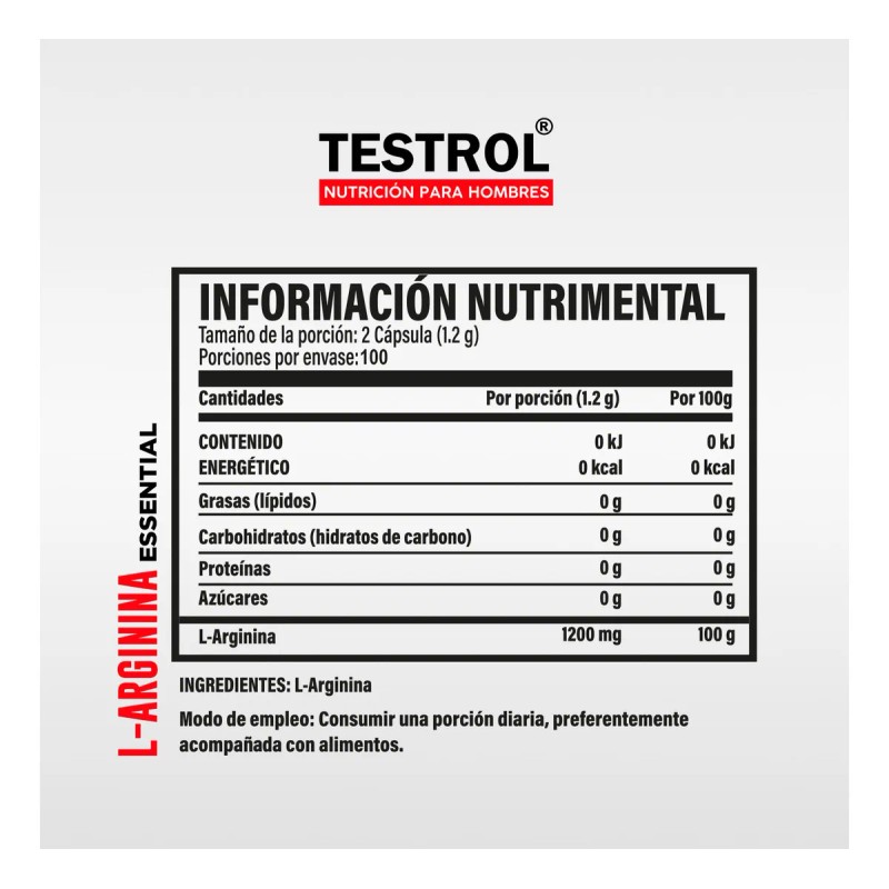 Testrol Essential Arginina Carnitina 200 Cpsulas Cu Sin Sabor