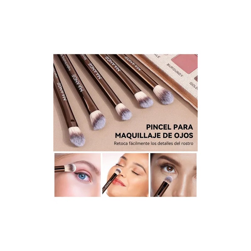 18 Brochas De Maquillaje Profesionales Alta Calidad Color Marrón Oscuro