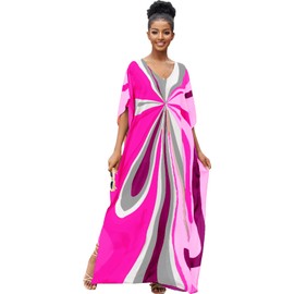 Women’s caftan light color moomoo half sleeve plus size swimsuit coverups pink kaftans for women side split bathing suit cover up loose fit house dress for women loungewear (1126-16)