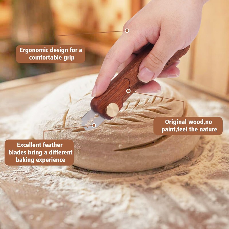 FYLFOTA Sourdough Bread Knife Slicer for Slicing, Wooden Bread Bow