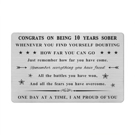 Emideary 10 Year Sobriety Engraved Wallet Card - Ten Year Sobriety Gifts for Women Men - 10 Yr AA Sober Anniversary Metal Card