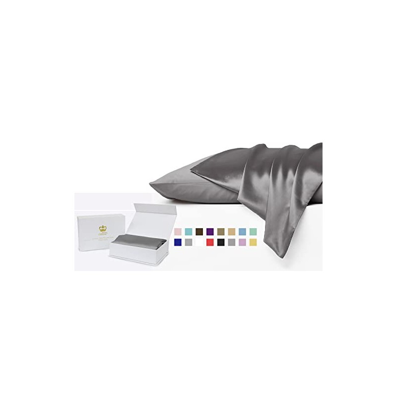 Luxor Crown Set of 2 Mulberry Silk Standard Pillowcases (Grey)