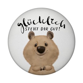 Quokka Round Magnet with Bottle Opener with Saying "Glücklich Steht dir gut Freunde der Wildtiere Gute Laune Bringer Pausbacken