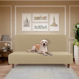 Easy-Going 100% Waterproof Futon Cover, Dual Waterproof Couch Cover for Futon, Stretch Jacquard Sofa Cover, Leakproof Furniture Protector for Kids, Pets, Dog and Cat, Sand