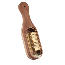 Box Cheese Grater With Container - Stainless Steel Parmesan Cheese Grater With Wood Handle Shredder Zester Grater Box Kitchen Handheld Cheese Spoon Grater-Titanium Gold Colour