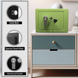 Yuanshikj Steel Safe Box - Key Locked, 0.2 Cubic Ft Small Home Safe for Cash & Jewelry (LIGHT GREEN)