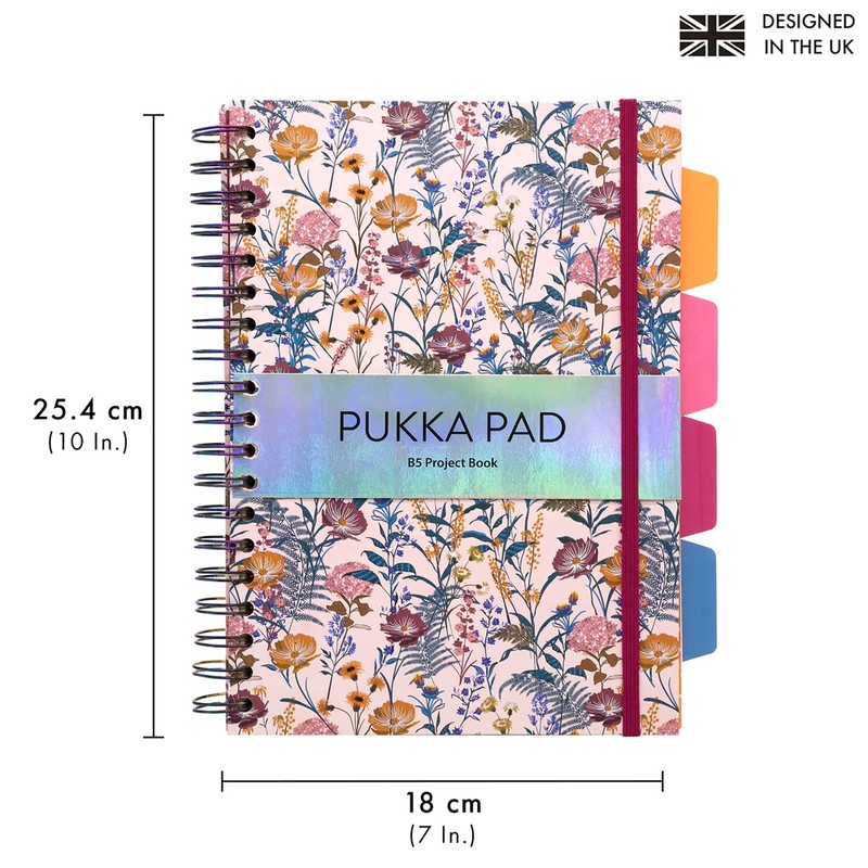 Pukka Pads Bloom B5 Hardcover Project Book, Floral Cover, 9496-BLM,