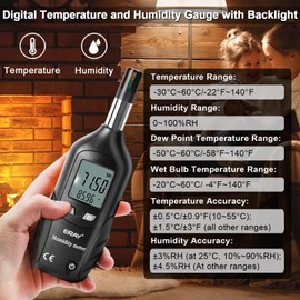 ERAY Digital Psychrometer Thermometer Hygrometer with Backlight, Temperature and Humidity Reader Meter Thermo-Hygrometer with Dew Point and Wet Bulb Temperature, 9V Battery Included(Black)