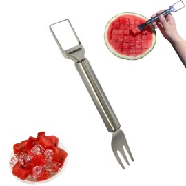 WNJLXLGDGO 2-in-1 Stainless Steel Watermelon Slicer Fork, Kitchen Fruit Cutter Tool for Camping and Family Gatherings,Silver watermelon fork slicer cutter,Melon Cutter,Fruit Slicer