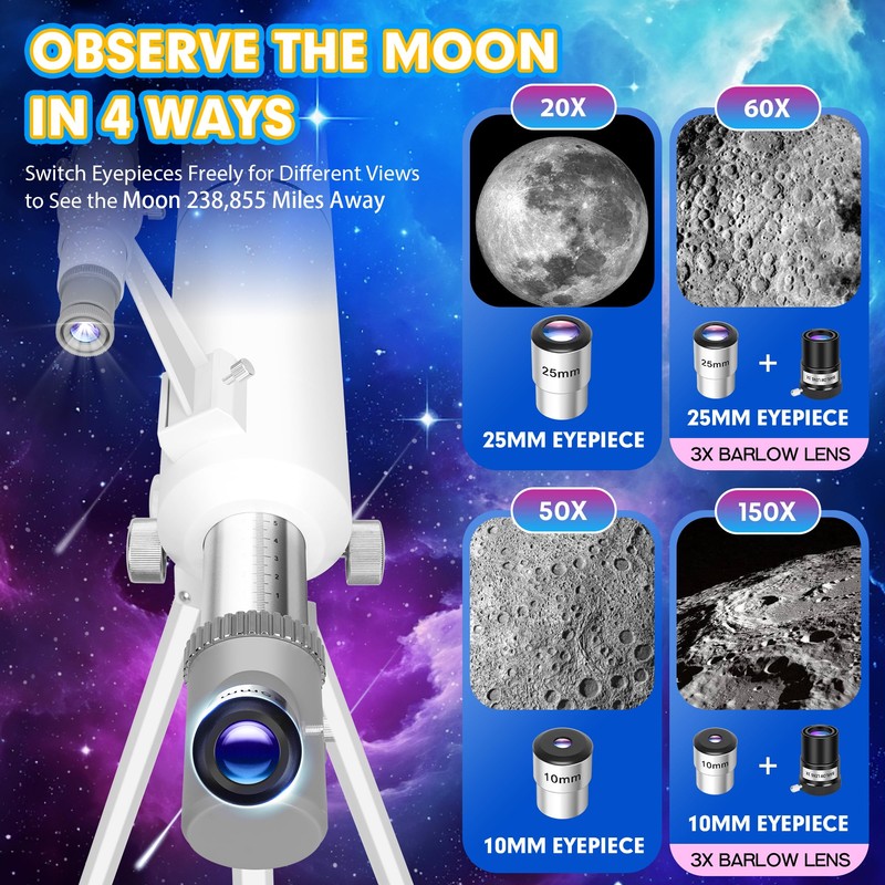 Hawkko Telescope for Adults & Kids – 80mm Aperture 500mm