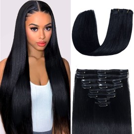 SIVSV Clip in Hair Extensions Real Human Hair 18 Inch 3.6oz/100g Remy Natural Human Hair Extensions Clip ins for Women Seamless Clip on Hair Extensions 8pcs Per Set 18Clips Double Weft #1 Jet Black