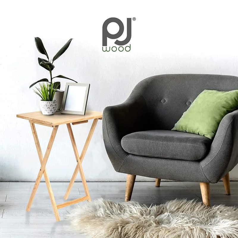 PJ Wood 5-Pack TV Tray, Folding Wooden Dinner Table Set