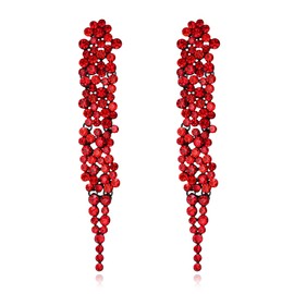 EVER FAITH Austrian Crystal Art Deco Statement Earring, Banquet Prom Long Chandelier Dangle Earrings for Woman Red Black-Tone