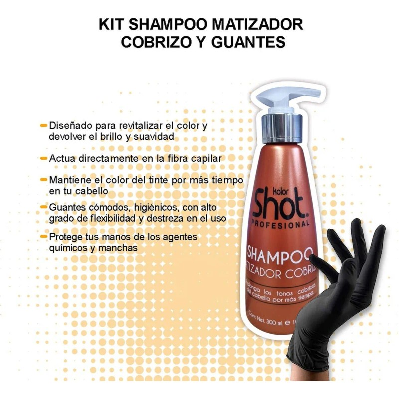 Shampoo Matizador Cabello Cobre Kolor Shot + Par De Guantes