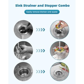 Hygie Rinse All Metal Sink Drain Strainer for Kitchen Sink Pop Up 3-in-1 Sink Stopper Drainer with Additional 2pcs Strainers for US Standard 3-1/2 inch Drain Filter, Anti-Clog