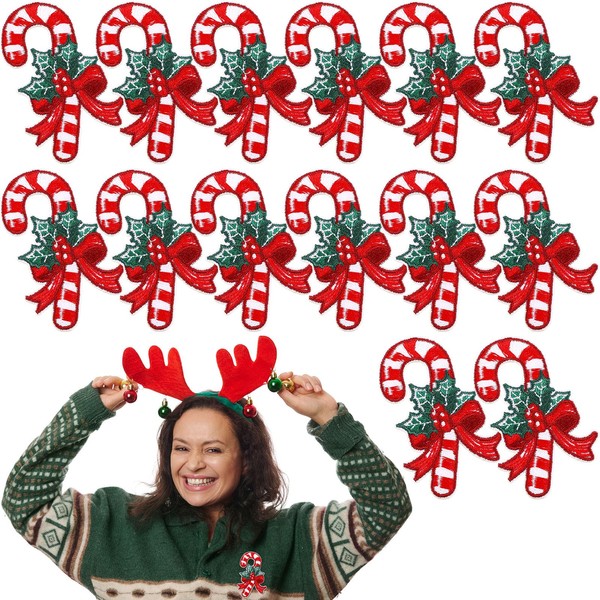 Hoolerry 14 Pcs Candy Cane Iron on Patches Christmas Iron