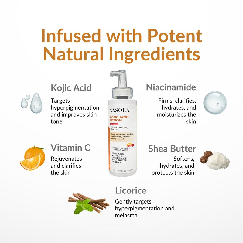 Nasola Kojic Acid Lotion Natural Skin Clarifying for Face &