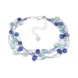 AeraVida Elegant Blue Layers Cultured Freshwater Pearl Multi Strand Bracelet | Bracelet with Pearls for Women | Pearl Jewelry | Blue Pearl Bracelet | Elegant Pearl Bracelet