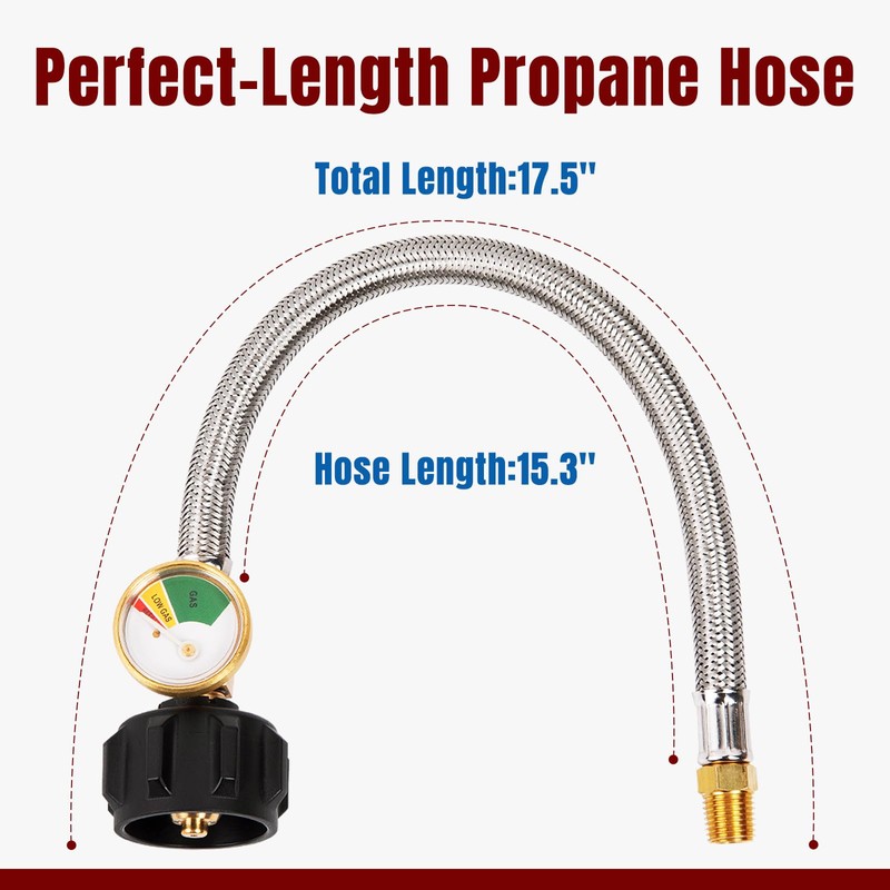SHINESTAR 15 Inch RV Propane Hose with Gauge, Stainless Steel