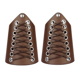 2 Pieces Viking L Armour Men Medieval Bracers Armor Adjustable Arm Gauntlet Vintage Leather Wrist Guards Archery Bracers for LARP, Cosplay, Halloween Costume (Brown)