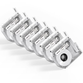 Phomemo M950 M960 Label Tape x 6 - Compatible with Brother P-Touch M Tapes M-K231 MK231 M231, 12 mm x 4 m, Black on White, Compatible with Brother PT-M95 PT-85 PT-70BM PT-90 PT-65 Label Printers
