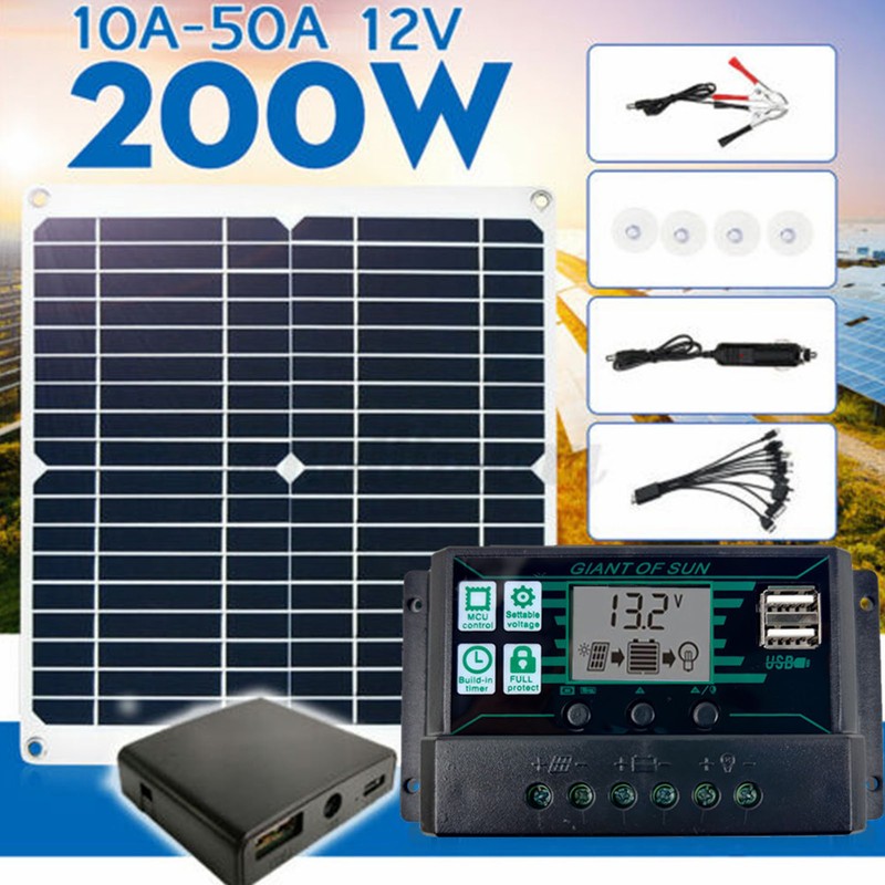 200W 12V Portable Solar Panel Kit Monocrystalline Solar Panel with