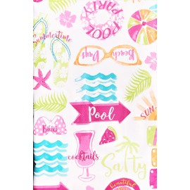 Elrene Home Fashions Summer Fun Hawaiian Beach and Pool Fun Vinyl Flannel Back Tablecloth (60 Round) Blue/Green/Red/Orange/Yellow/Brown/White