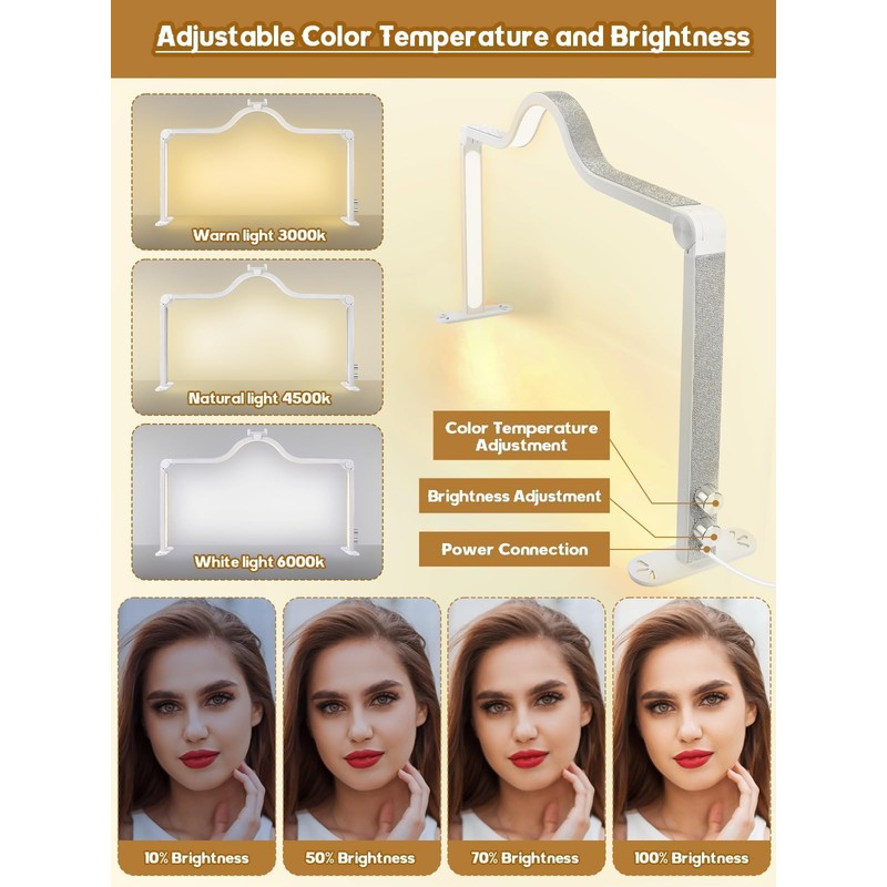 Kalolary Half Moon Light for Nail Desk, Foldable Arch Light