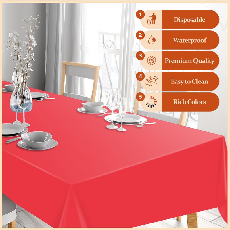 Xnluothsk 20 Pack Red Rectangle Plastic Tablecloth, 54"x 108" Disposable