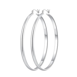RANKEEF 3 mm Wide Hoop Earrings Silver 925 Hypoallergenic Earrings Silver Large 14K Gold-Plated Earrings Gold Hoop Earrings 30/40/50/60 mm, Sterling Silver, No Gemstone