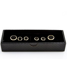 MRCUFF Black Onyx Round Designer Tuxedo Cufflinks & Studs Set in a Presentation Gift Box & Polishing Cloth