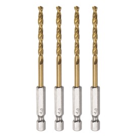 sourcing map 4pcs 1/4" Hex Shank Drill Bits 4mm Titanium Drill Bits Set M35 High Speed Steel Twist Drill Bit 94mm Long Fully Ground for Wood, Stainless Steel, Metal, Plastic Plastic