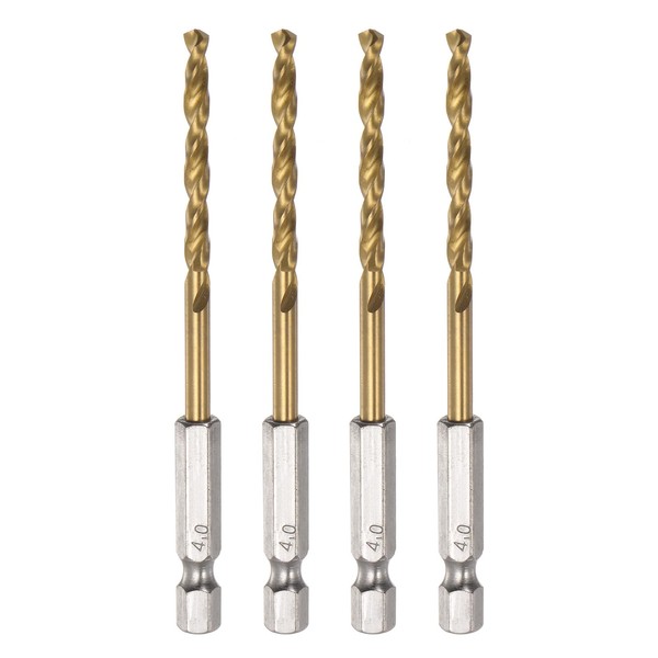 sourcing map 4pcs 1/4" Hex Shank Drill Bits 4mm Titanium