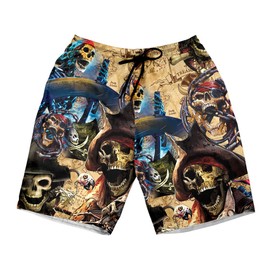 Funny Horror Hawaiian Shorts for Men Women - Tropical Pirate 2 Mens Hawaiian Shorts