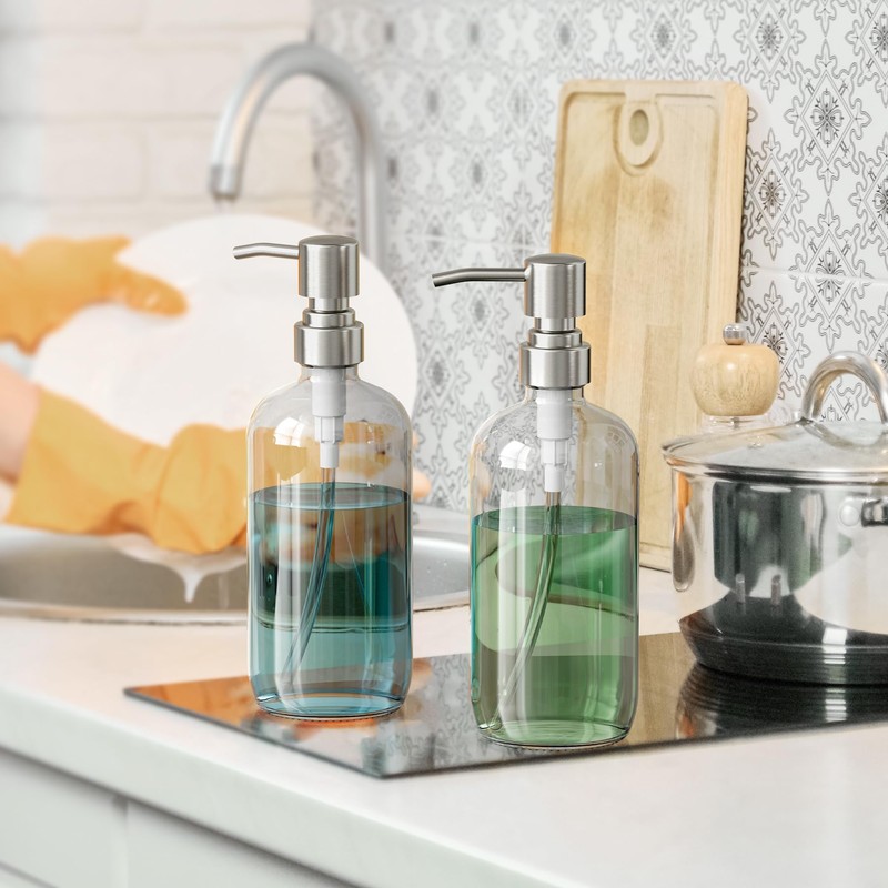 AmazerBath Soap Dispenser, 2 Pack Glass Soap Dispenser with Pump