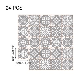 24 Pieces of Gray Ceramic Tile Stickers in Victorian Moroccan Mosaic Style, 3.94 × 3.94 in for Bathroom and Kitchen Back Panel Home Decoration, with a Vintage and Unique Style
