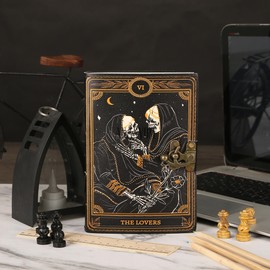 Ananyom Handmade Leather Journal, Lovers Tarot, Spiral Gothic, Skull Lover, Antique Vintage Leather Notebook Diary Sketchbook, 200 Blank White Paper, Unruled, Brass Clasp Lock Journal, Men & Women