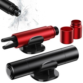 2 Packs Car Safety Hammer Window Glass Breaker and Seat Belt, Car Escape Tool Cutter Emergency Escape Black+Red