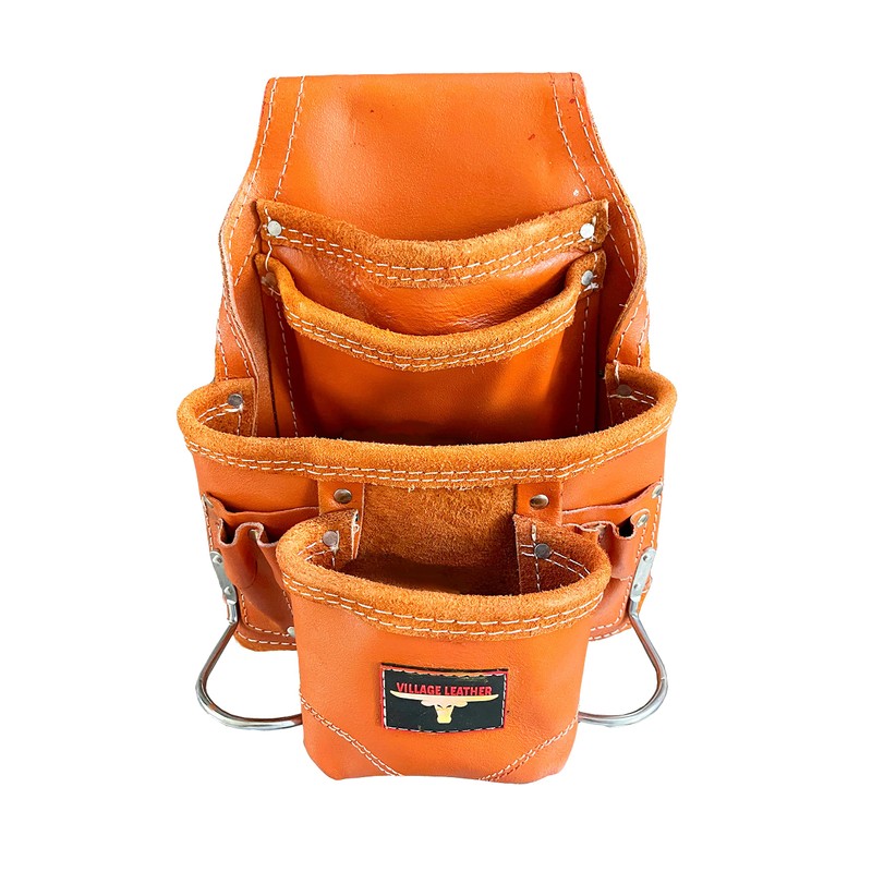 Heavy Duty Tool Carpenters Tool Pouch, Orange, Natural Leather, 10