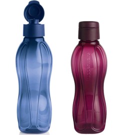 Tupperware Eco Sports - Juego de botella de agua con tapa abatible (1 L y 750 ml)