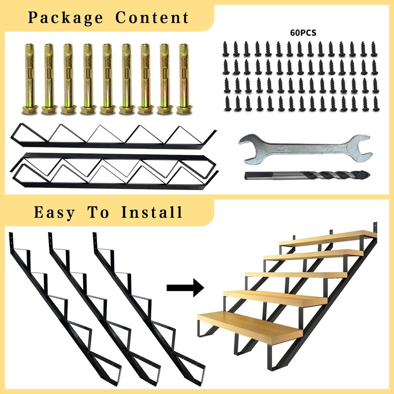 3 Packs Metal Stair Step Stringers, 5 Step Steel Riser