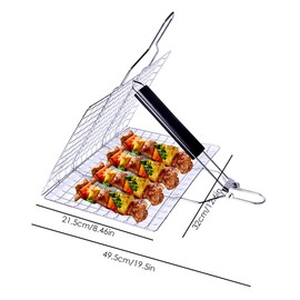Grill Basket - Stainless Steel BBQ Portable Foldable Cooking Grate with Removable Handle for Outdoor Barbecuing Fish Vegetables Rectangle