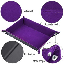 SIQUK Double Sided Dice Tray, Folding Rectangle PU Leather and Dark Violet Velvet Dice Holder for Dungeons and Dragons RPG Dice Gaming D&D and Other Table Games