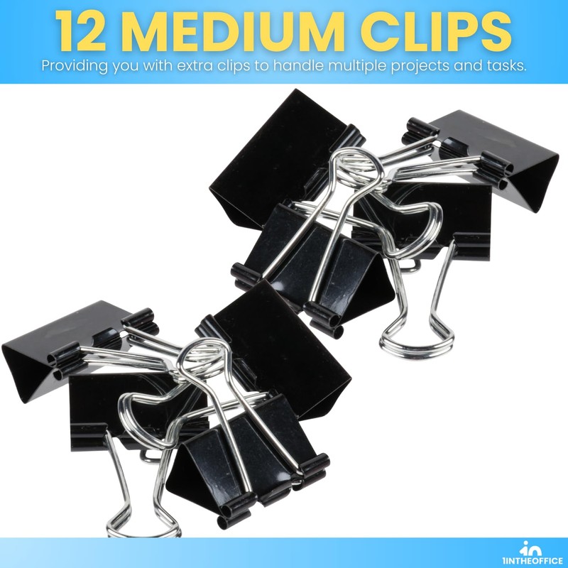 1InTheOffice Medium Binder Clips, Paper Clamps, Paper Binder Clips, 5/8"