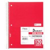 Mead Spiral Notebook, 3 Subject, Wide Ruled Paper, 7-1/2" x